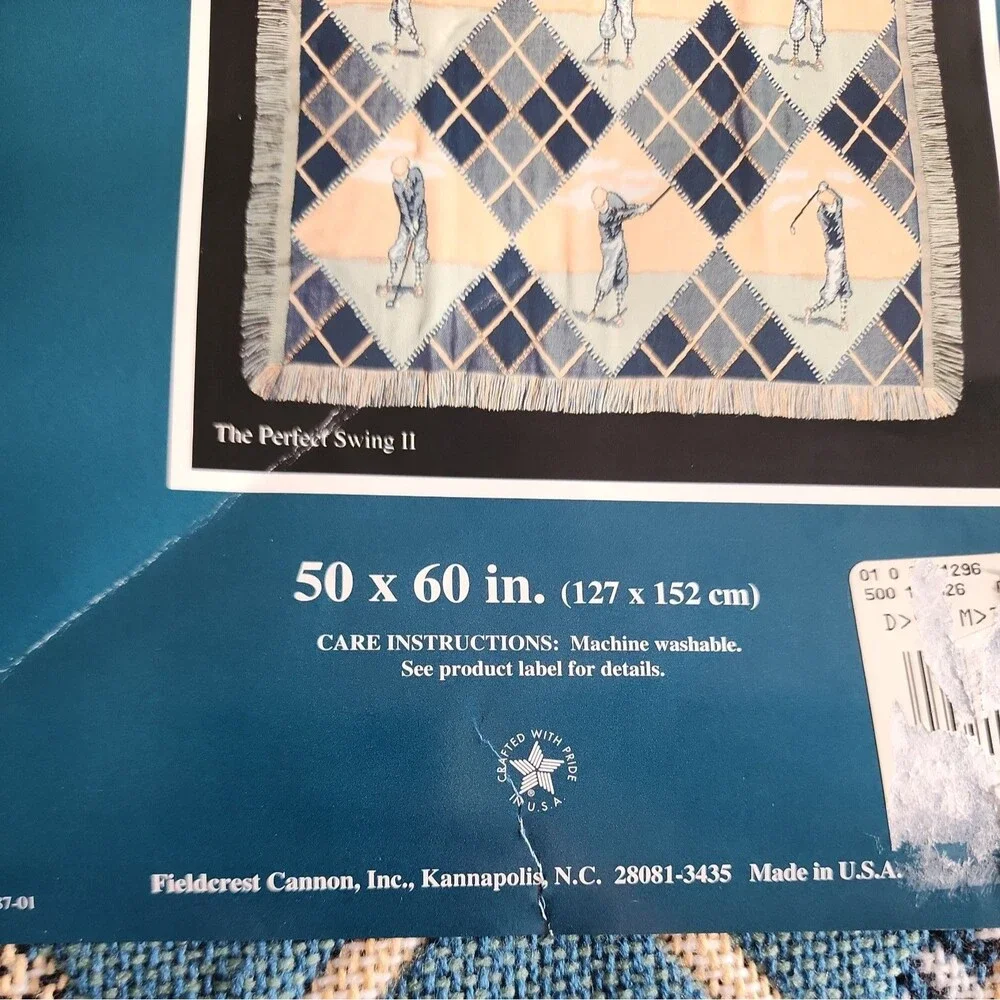 Vintage Fieldcrest Triple Woven Throw Blanket The Perfect Swing golf 50X60 NWT